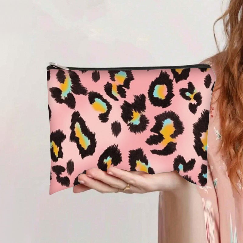 Printed Leopard Print Canvas Cosmetic Bag Student Zipper Pencil Bag Thickened Cosmetic Hand Storage Bag - Image 1